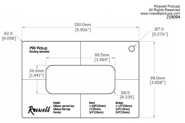 Pick Up Routing Templates Pickup Routing Template – P90 – Roswell Pickups
