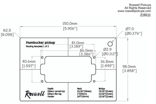 Pickup Routing Template – Humbucker – Roswell Pickups