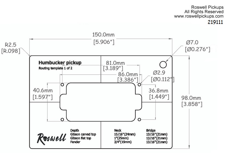 Pickup Routing Template Humbucker Roswell Pickups