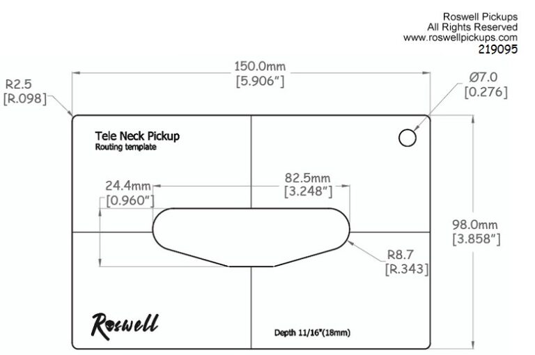 Pickup Routing Template – Tele Neck – Roswell Pickups