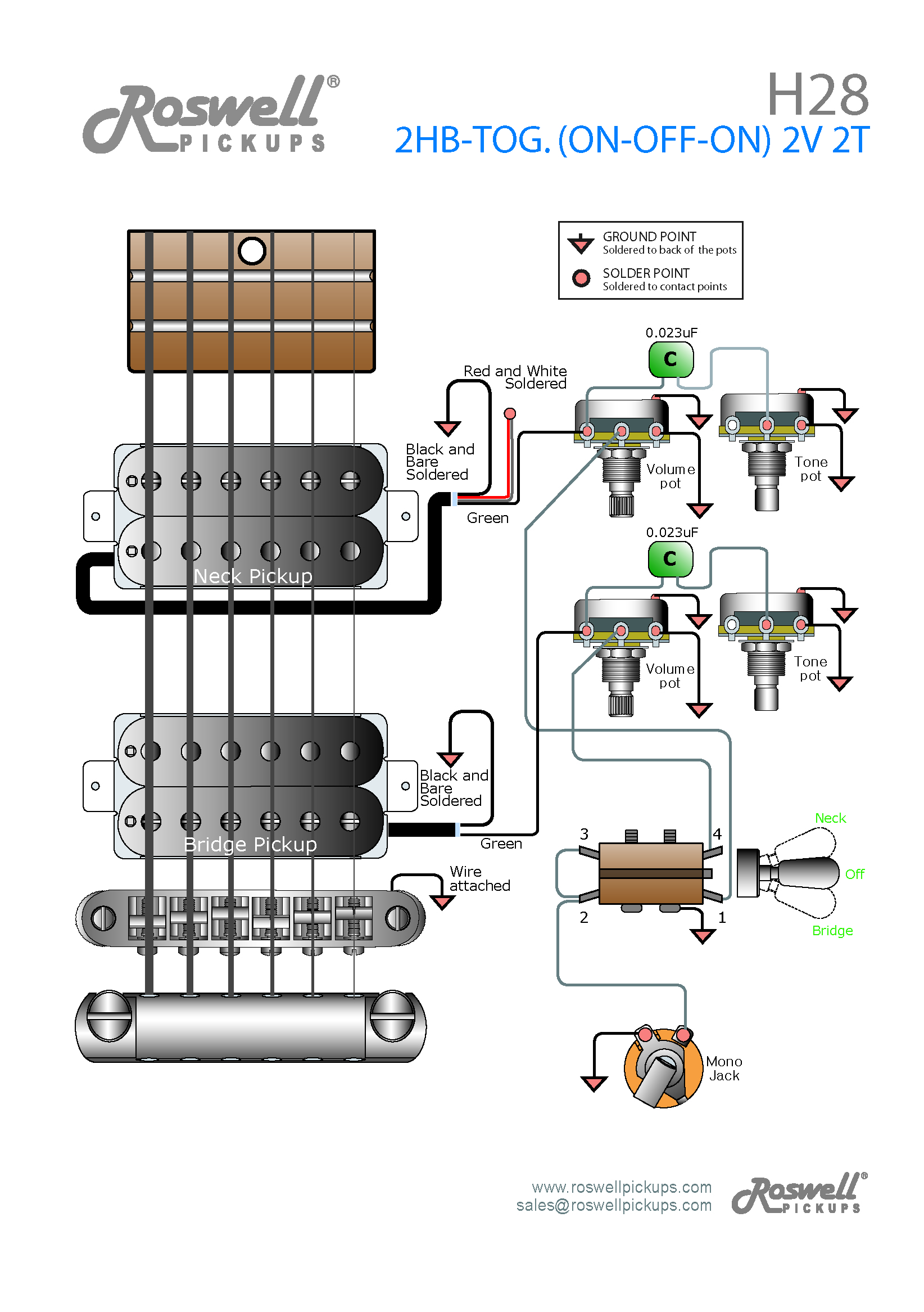 2 Humbucker 2 Volume 2 Tone 3-way On-Off-On – Roswell Pickups